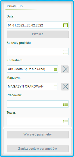 parametry filtrujące w BI