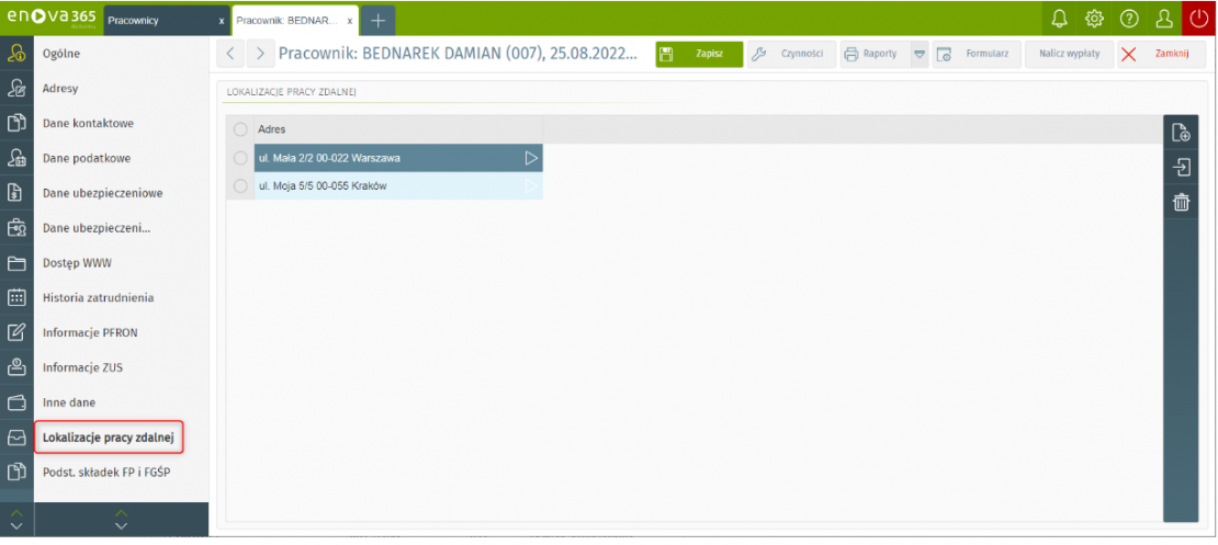 Jak dodać lokalizacje wykonywania pracy zdalnej w enova365