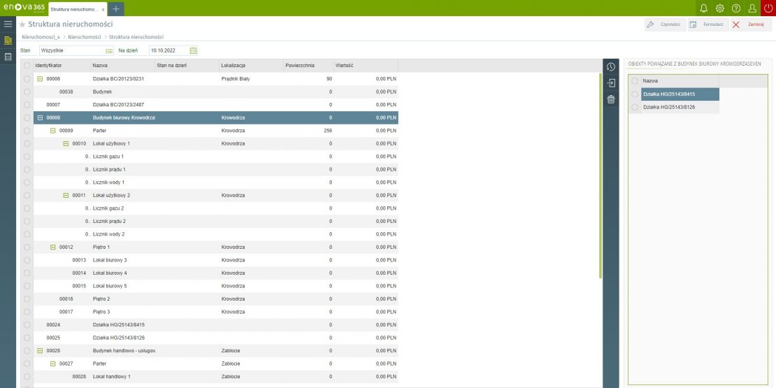 Struktura nieruchomości w module Nieruchomości enova365